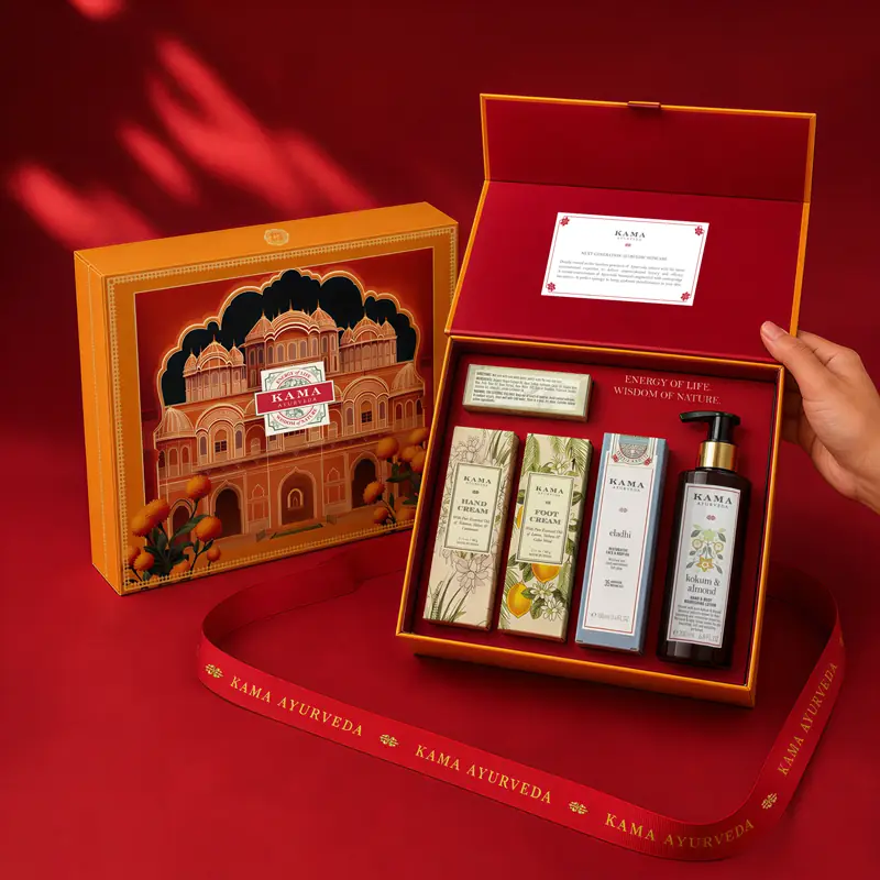 Open gift box showing the products inside
