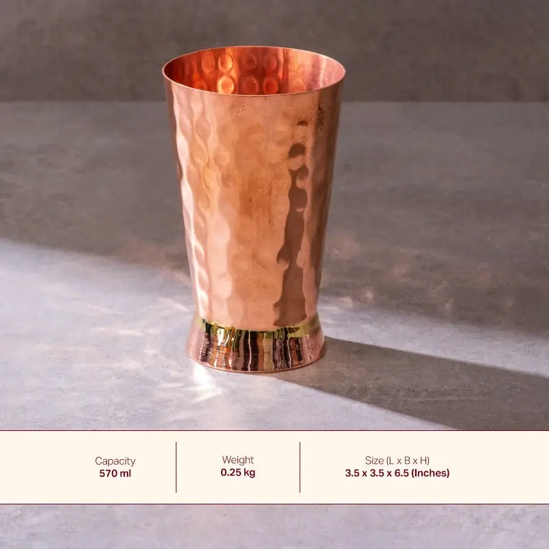 One glass with a strip along the bottom listing capacity, weight and size