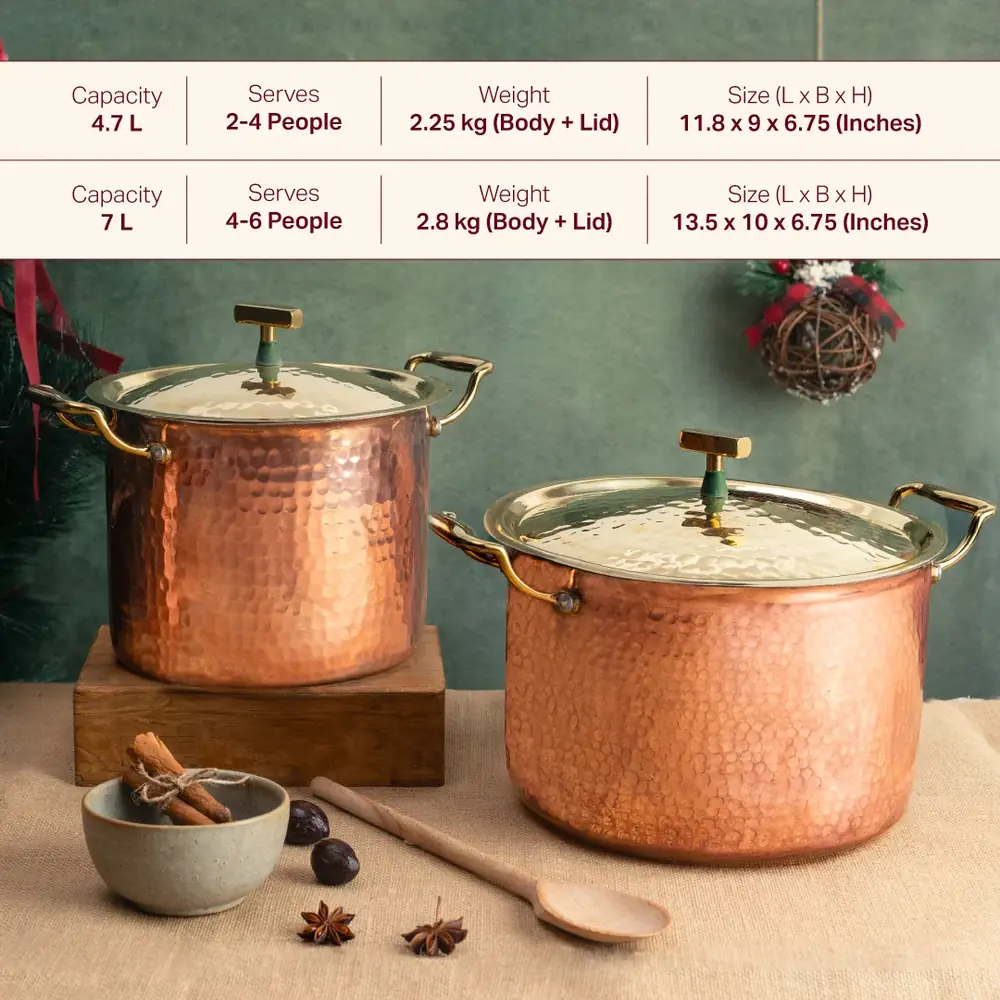 Two copper stockpots of different sizes side by side