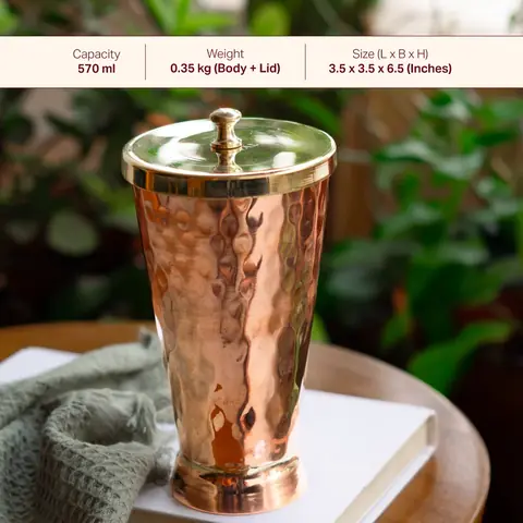 The tumbler with a strip across the top listing capacity, weight and size