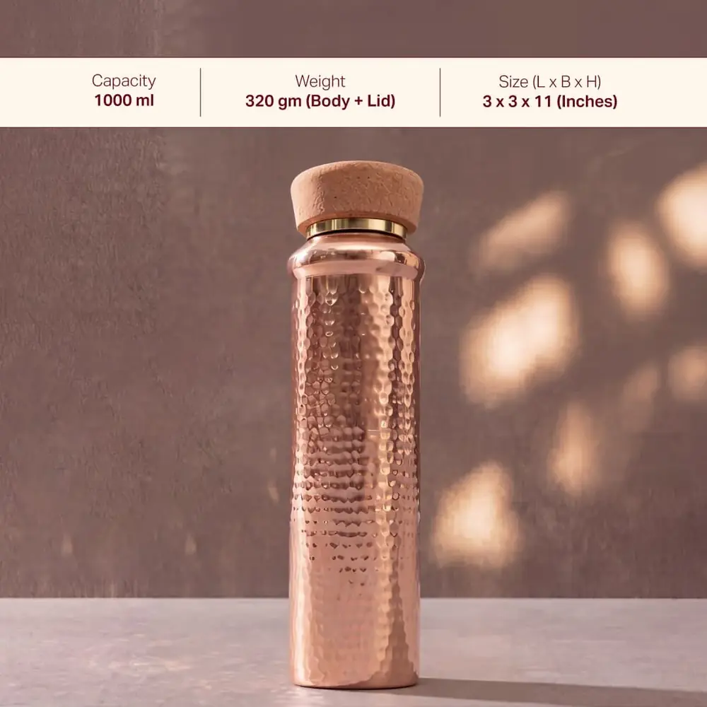 The bottle with a strip across the top listing capacity, weight and size