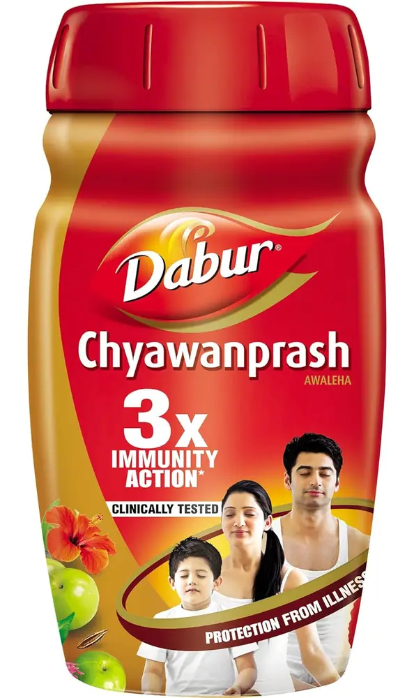 Front of the Dabur Chyawanprash jar with a red lid