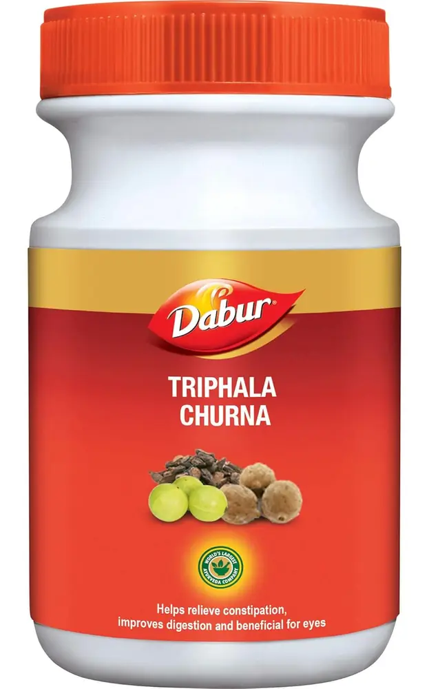 Front of the Dabur Triphala Churna bottle
