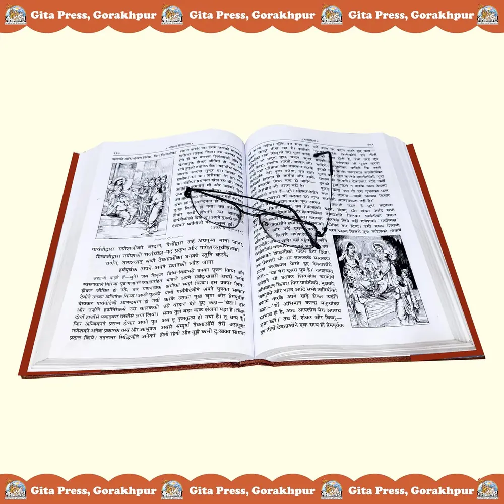 Open book with reading glasses resting on the page