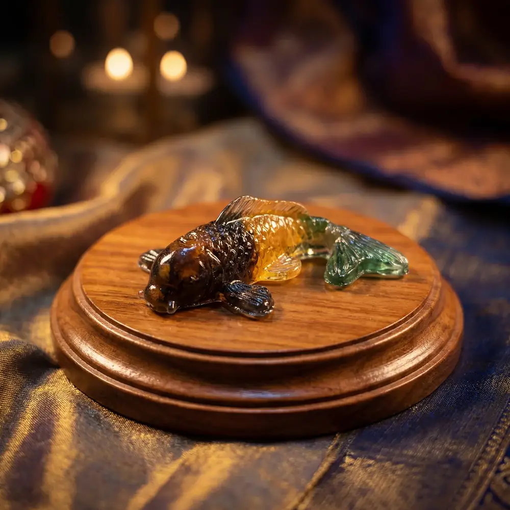 Fish figure on the base against a warm backdrop