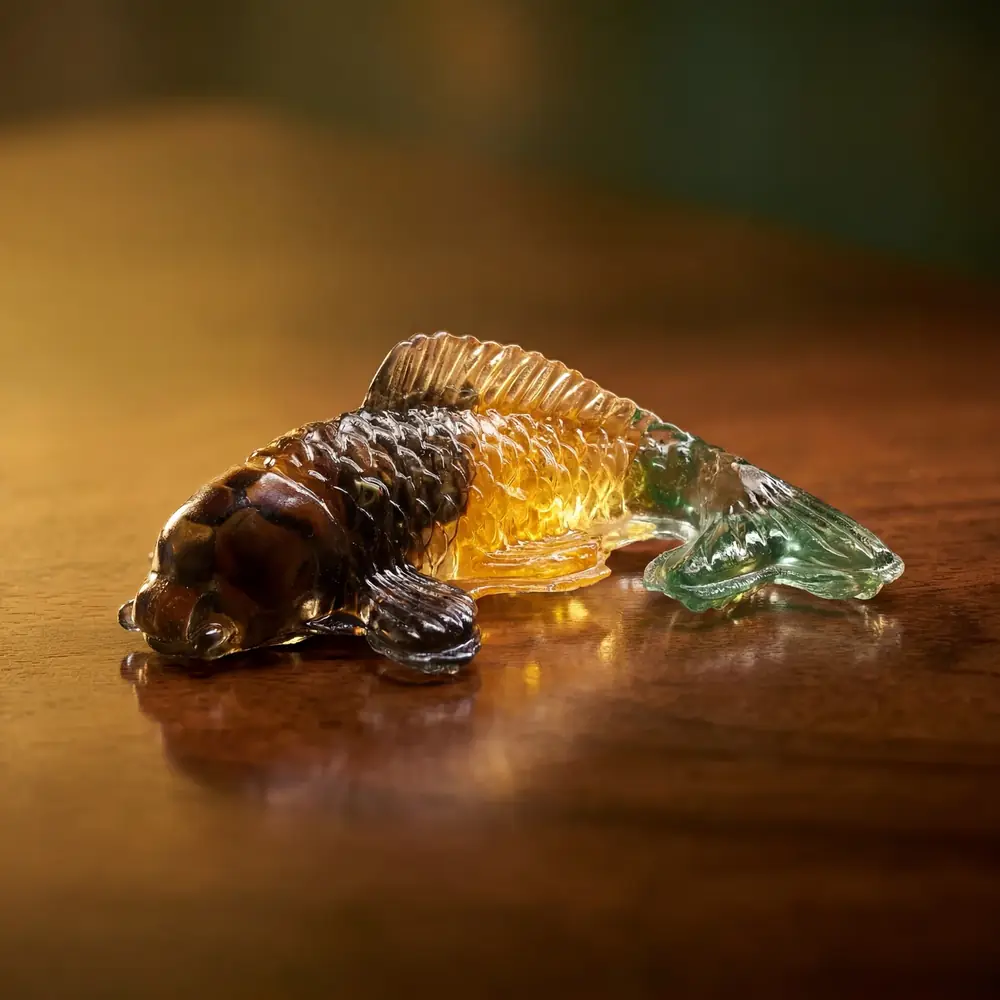 Close view of the fish with amber and green tones