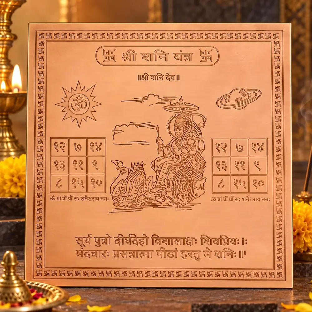 Copper Shani yantra plate with figure and number grid
