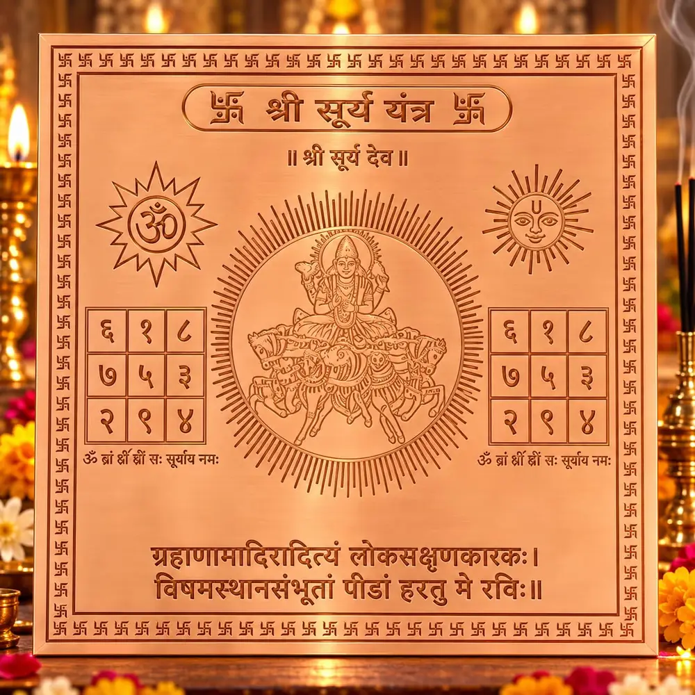 Copper Surya yantra plate with figure and number grids