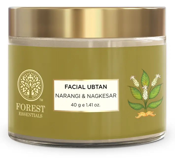 Olive green jar of Facial Ubtan Narangi and Nagkesar