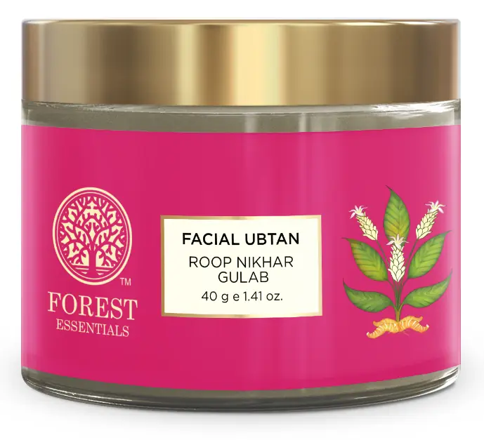 Pink jar of Facial Ubtan Roop Nikhar and Gulab