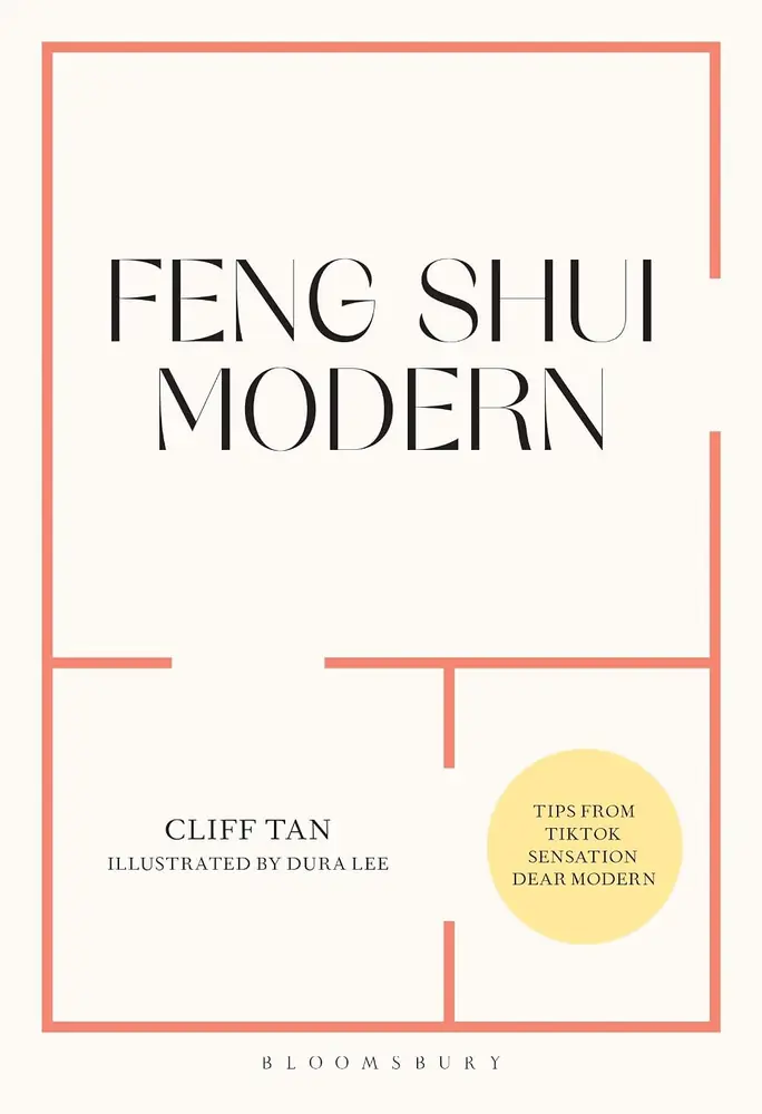 Front cover of Feng Shui Modern, white with a pink floor plan line design