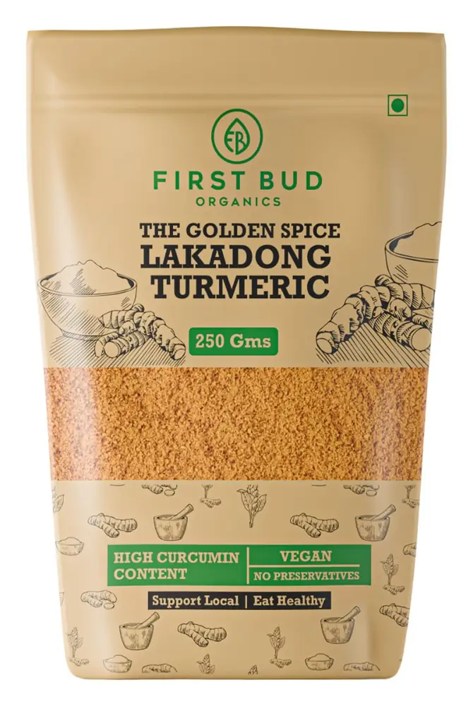 Pouch of First Bud Organics Lakadong turmeric powder