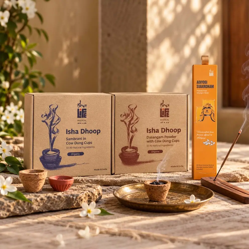Fragrance of the Sacred set with two dhoop cup boxes, incense pack and a lamp