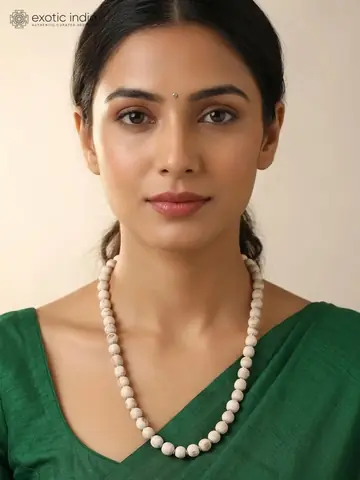A model wearing the tulsi mala