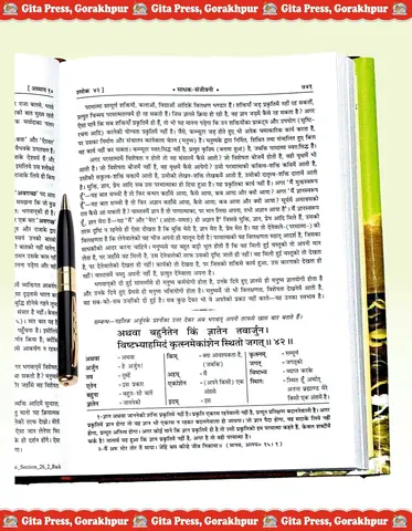 An open page of Hindi text with a pen