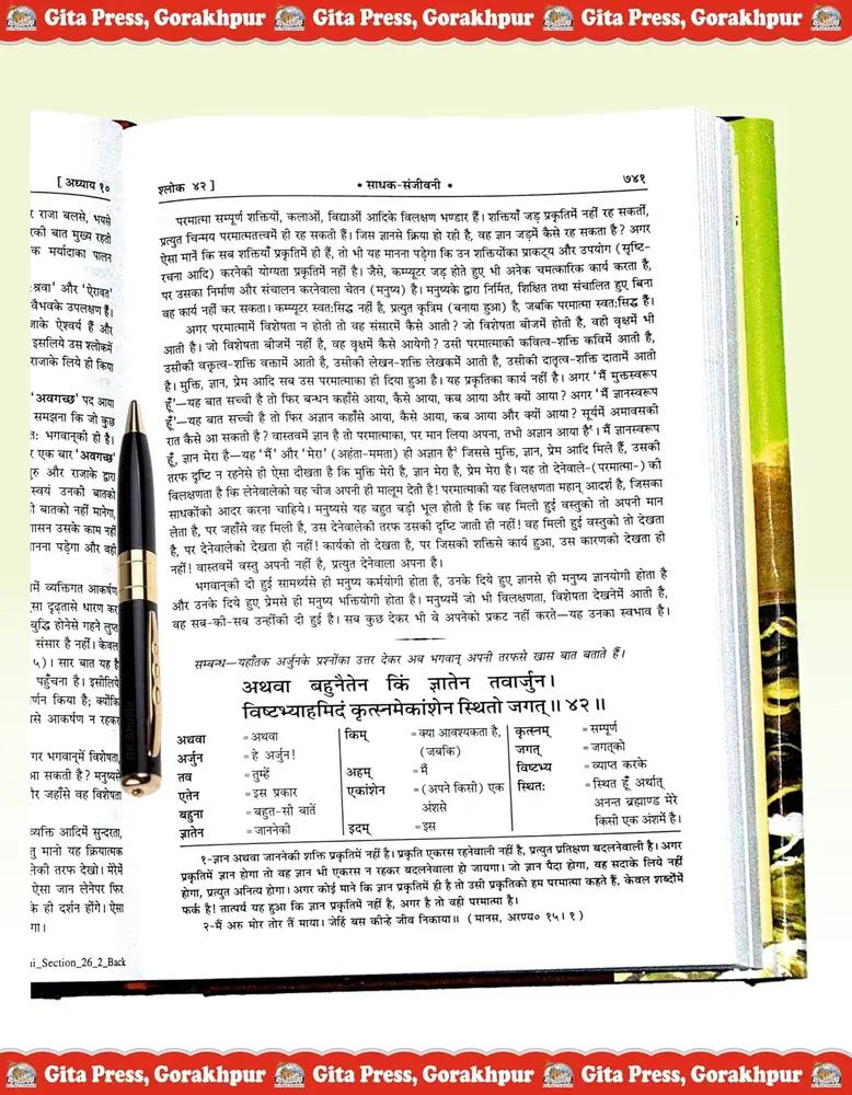 An open page of Hindi text with a pen