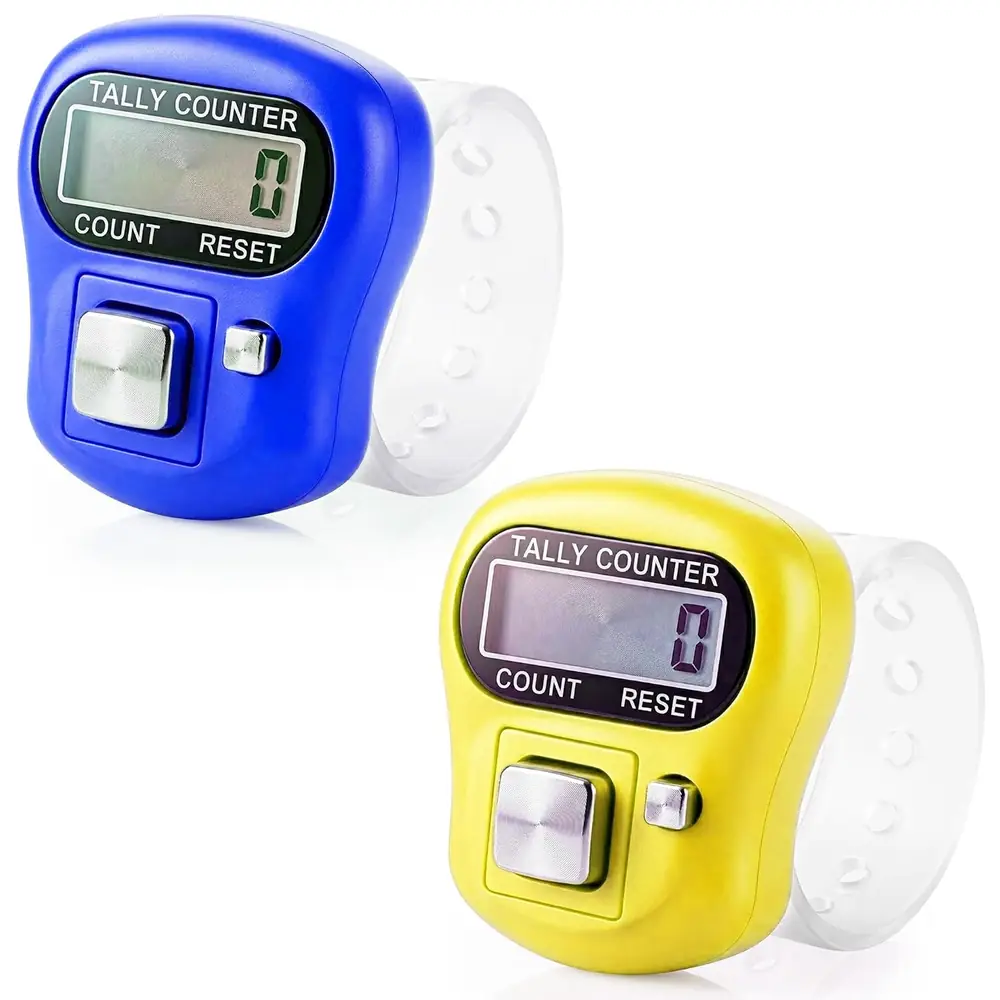 Two digital finger counters in blue and yellow