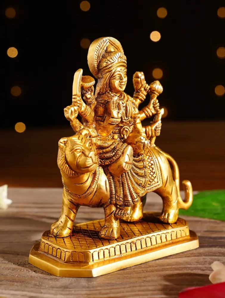 Front view of Durga on the lion