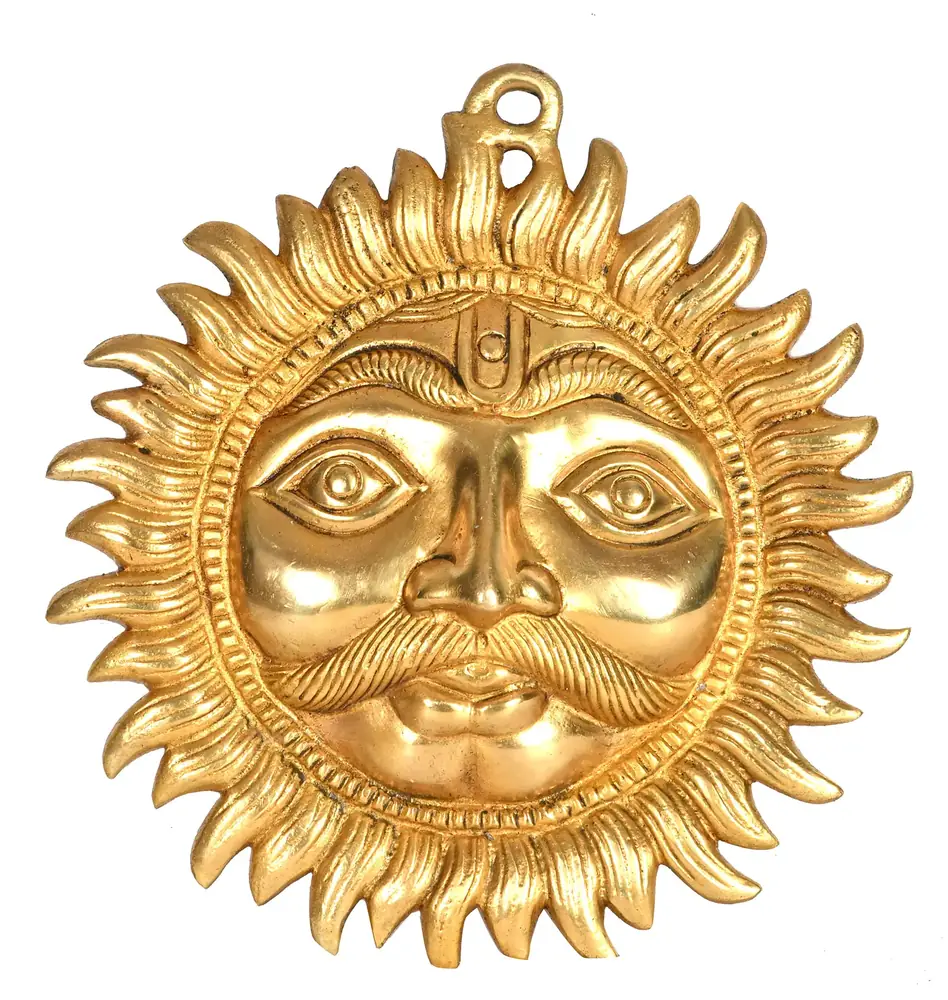 Golden brass Surya sun face wall hanging