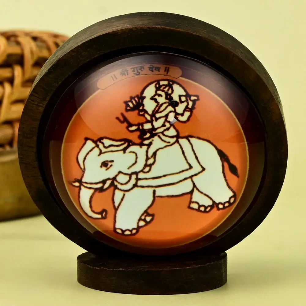 The deity side of the framed yantra, a figure on an elephant