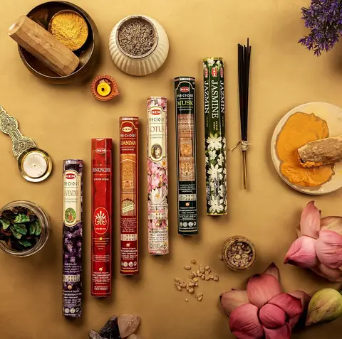 The six boxes with spices, flowers and a lamp