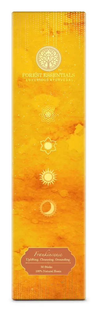 Front of the yellow and orange frankincense incense box
