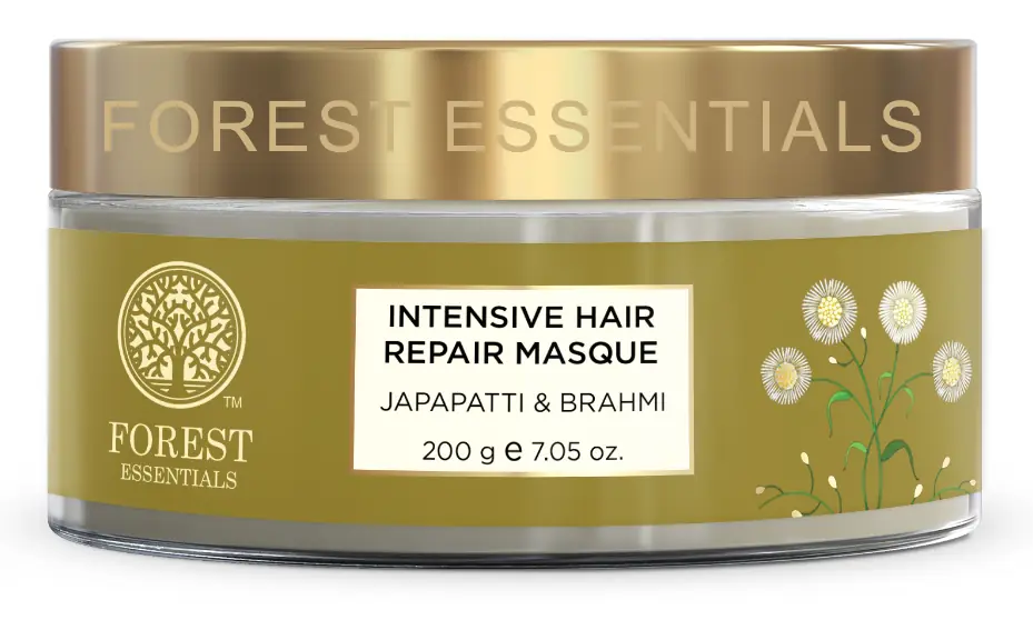 Green jar of Intensive Hair Repair Masque with a gold lid