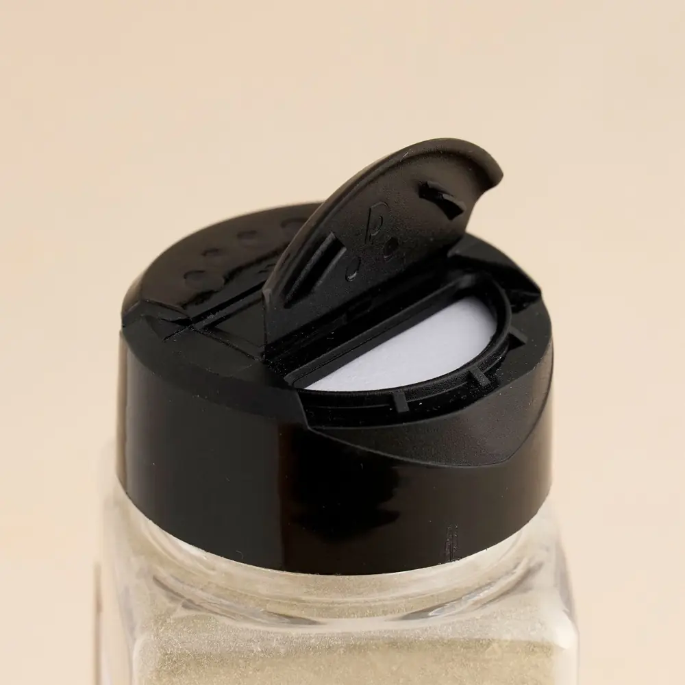 Close view of the flip cap and shaker opening