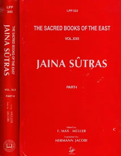 Red hardcover of Jaina Sutras from The Sacred Books of the East