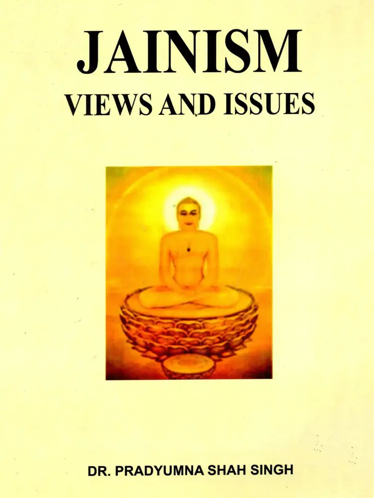 Pale yellow cover of Jainism: Views and Issues with a seated Tirthankara
