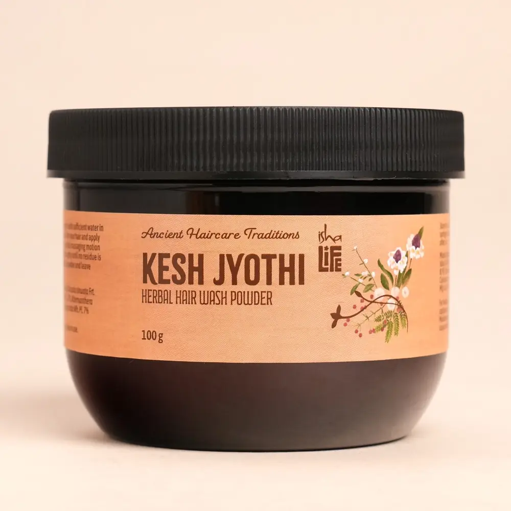 Kesh Jyoti hair wash powder jar with peach label