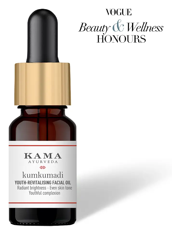 Dropper bottle of kumkumadi facial oil