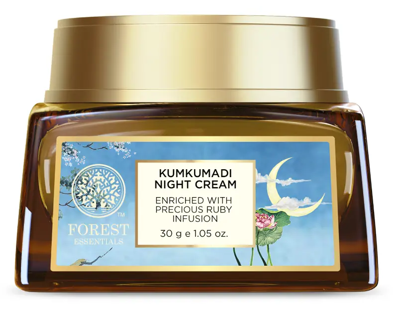 Night cream jar with gold lid and blue label, front view