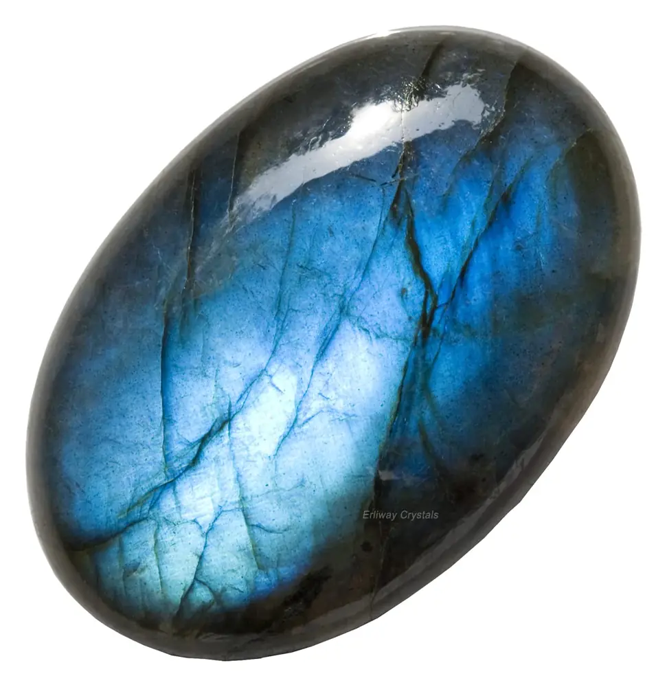 Single polished labradorite stone showing a blue flash