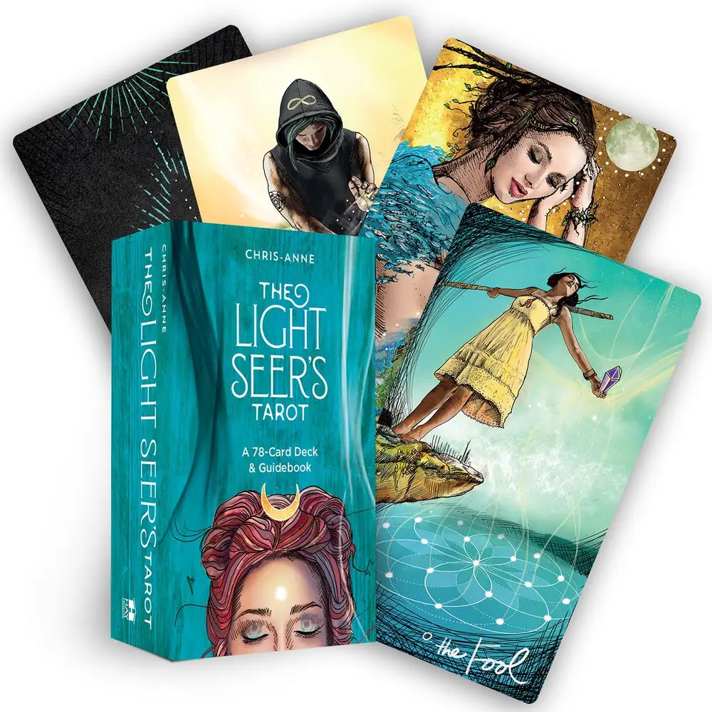 The Light Seer's Tarot box with card faces fanned beside it