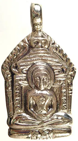 Sterling silver pendant of Mahavira seated in an arch