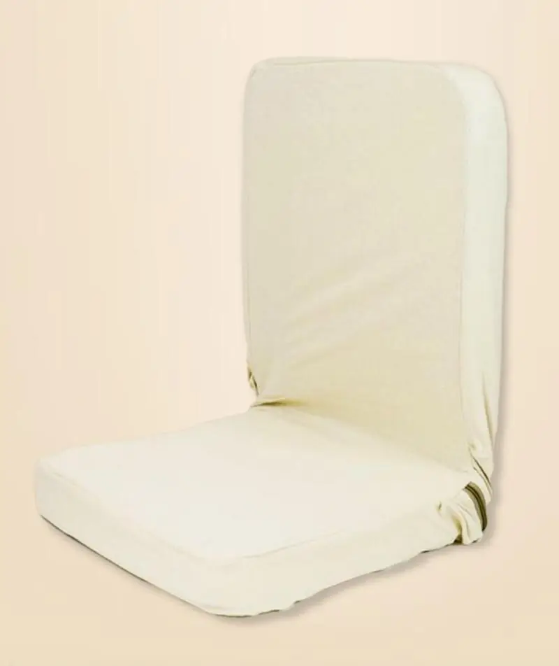 Cream foldable meditation chair open with a seat and backrest