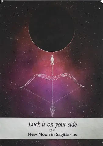 New Moon in Sagittarius card with a bow