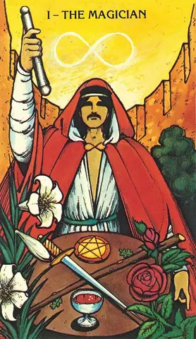 The Magician card in red robes