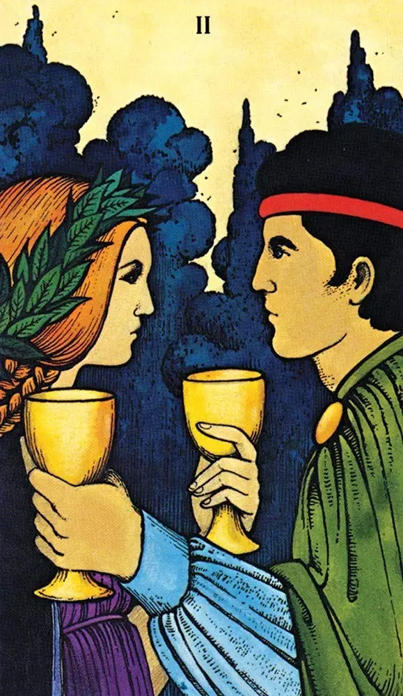 The Two of Cups with two figures