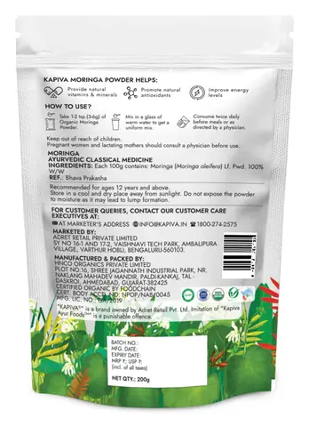 Back of the pouch with the ingredient and label panel