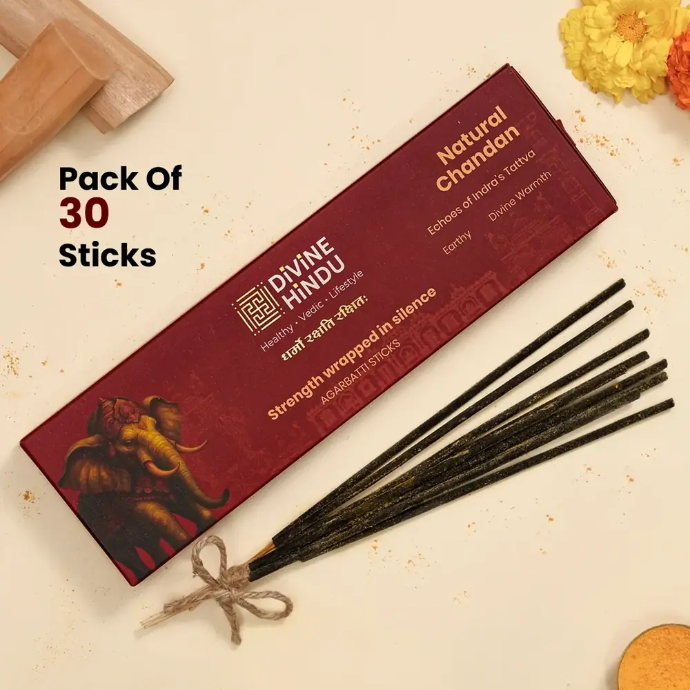 Pack of chandan incense sticks with loose sticks tied with twine