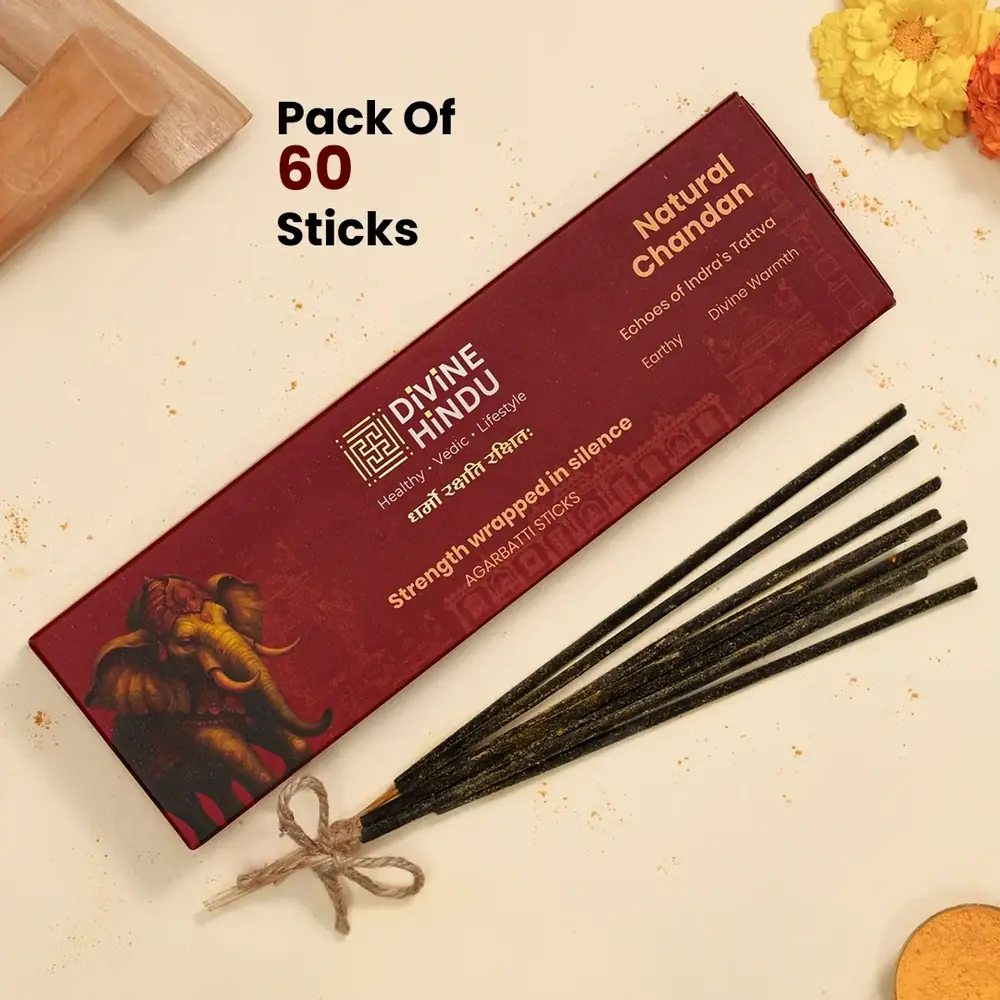 Pack of chandan incense sticks with loose sticks tied with twine