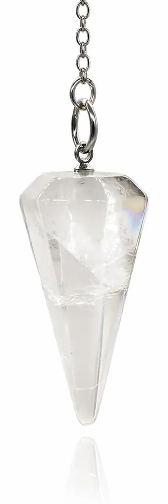 Pointed clear stone pendulum on a chain