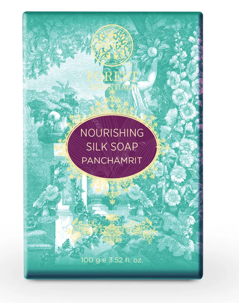 Teal floral box of Nourishing Silk Soap Panchamrit