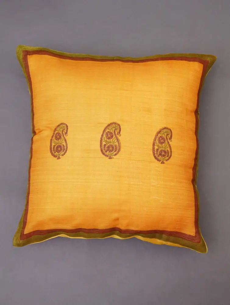 Golden yellow cover with three paisley block prints