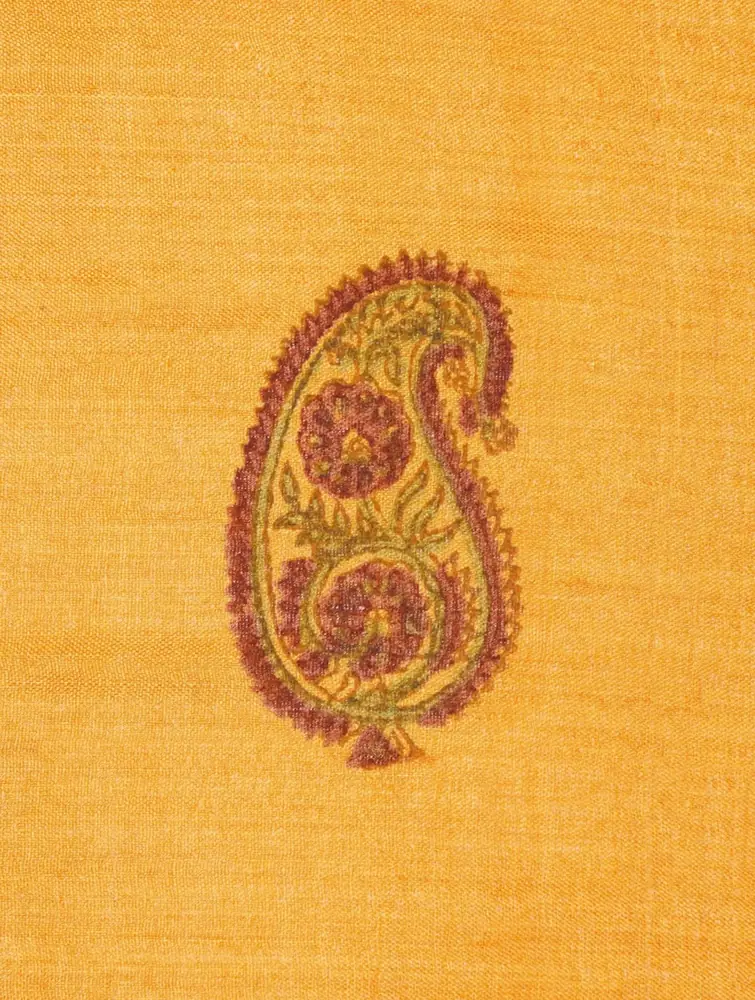 Close view of one block printed paisley motif
