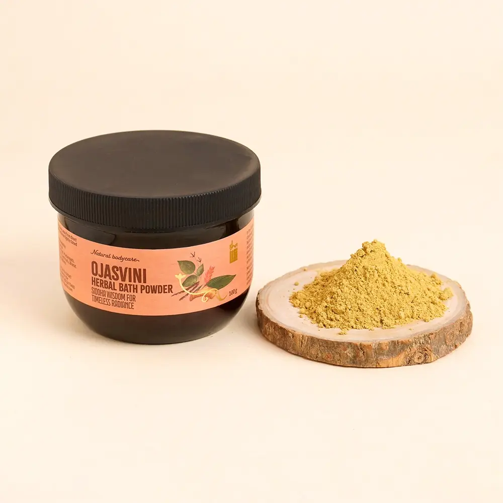 Jar and powder shown from the side