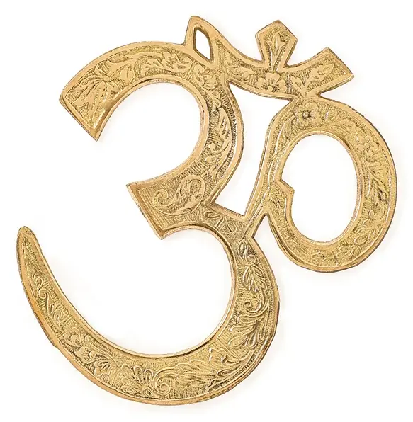 The Om hanging on a plain white ground