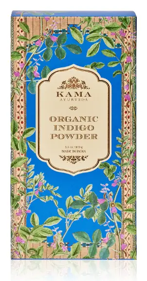 Indigo powder carton in a green and gold design